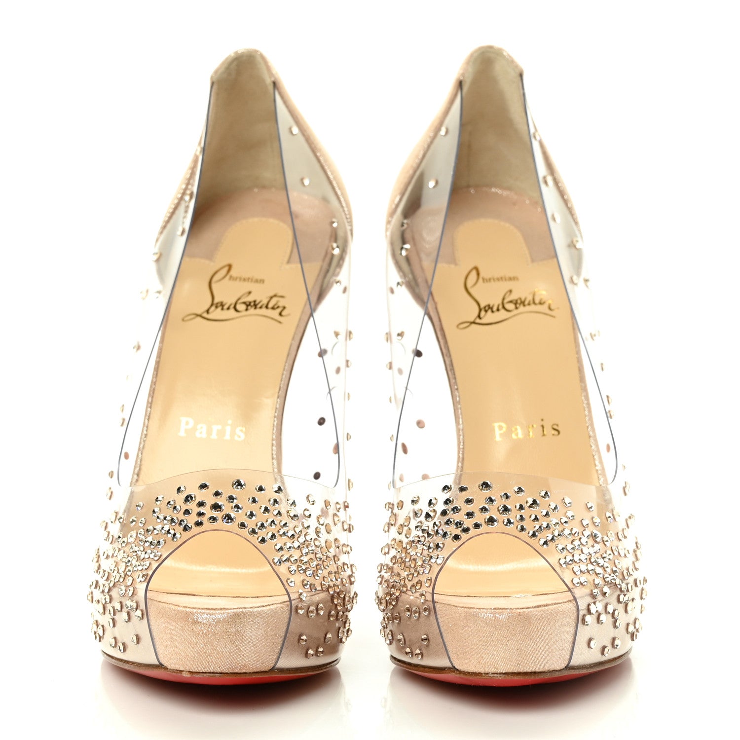 Christian Louboutin PVC Suede Lame Very Strass 120 Peep Toe 37 Version Poudre 2 of 8