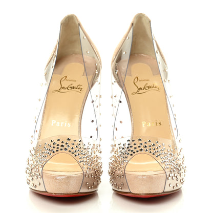 Christian Louboutin PVC Suede Lame Very Strass 120 Peep Toe 37 Version Poudre 2 of 8