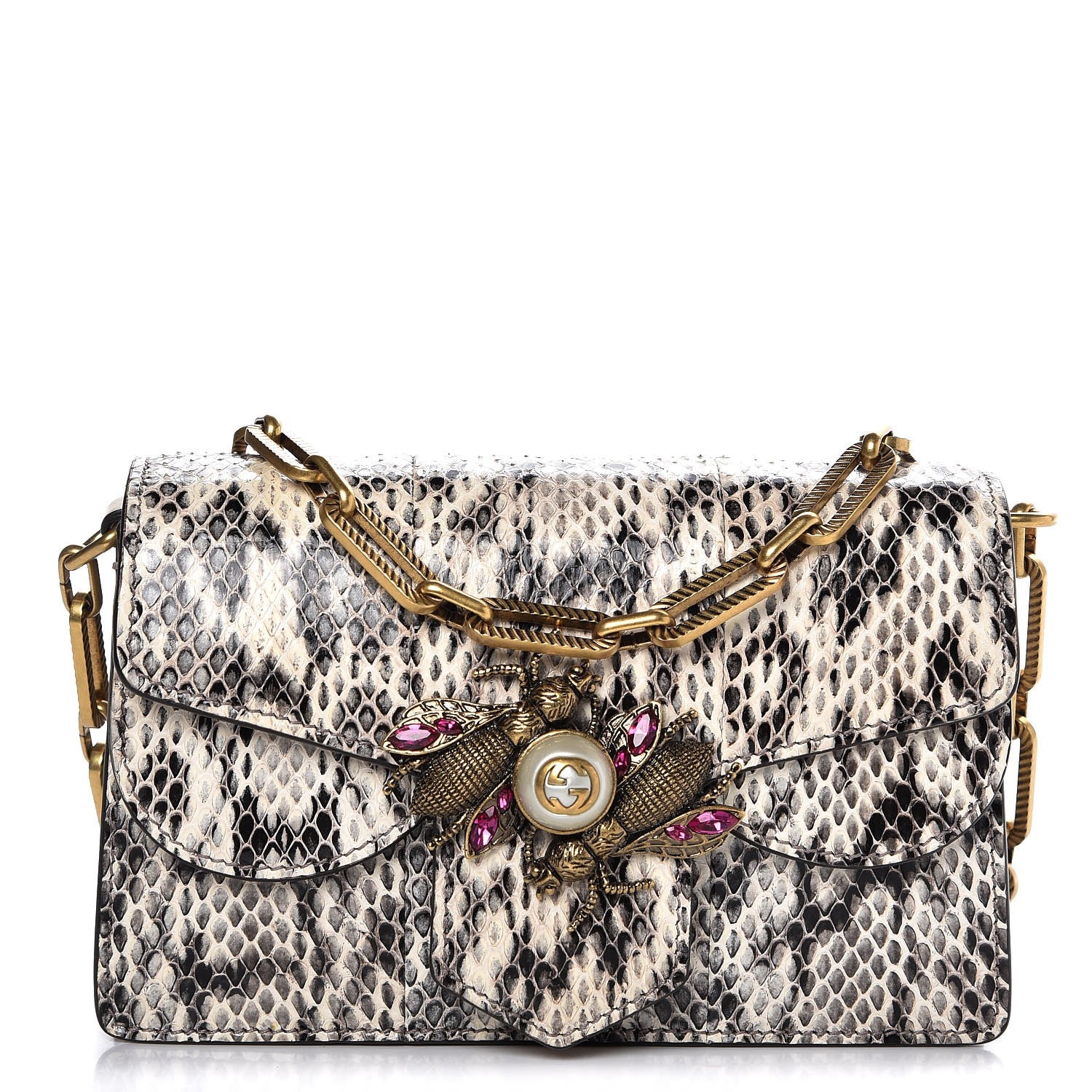 Gucci Python Mini Bee Broadway Shoulder Bag Roccia Fuxia 1 of 7
