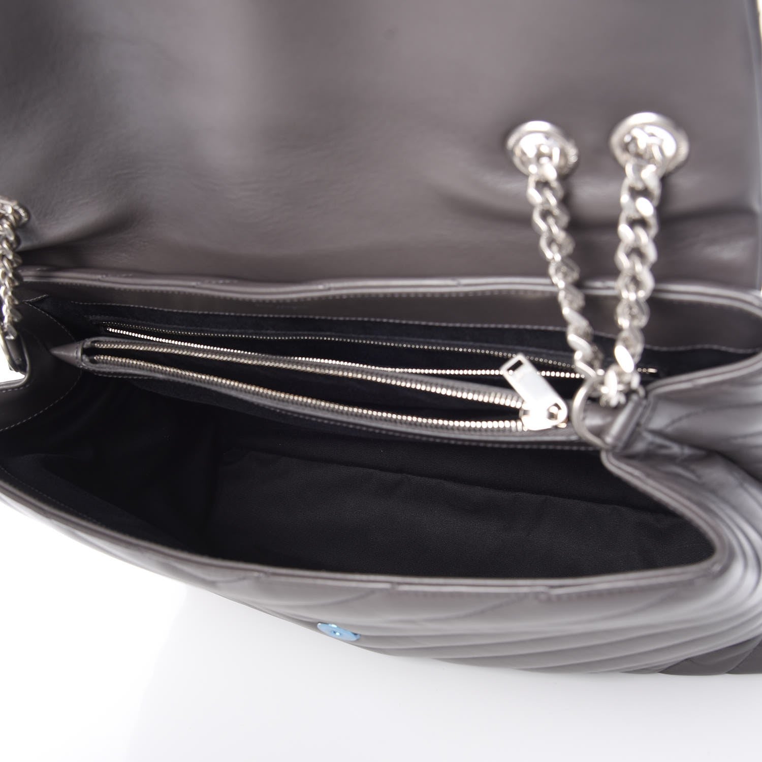 Saint Laurent Calfskin Y Quilted Monogram Large Loulou Chain Satchel Asphalt 5 of 7