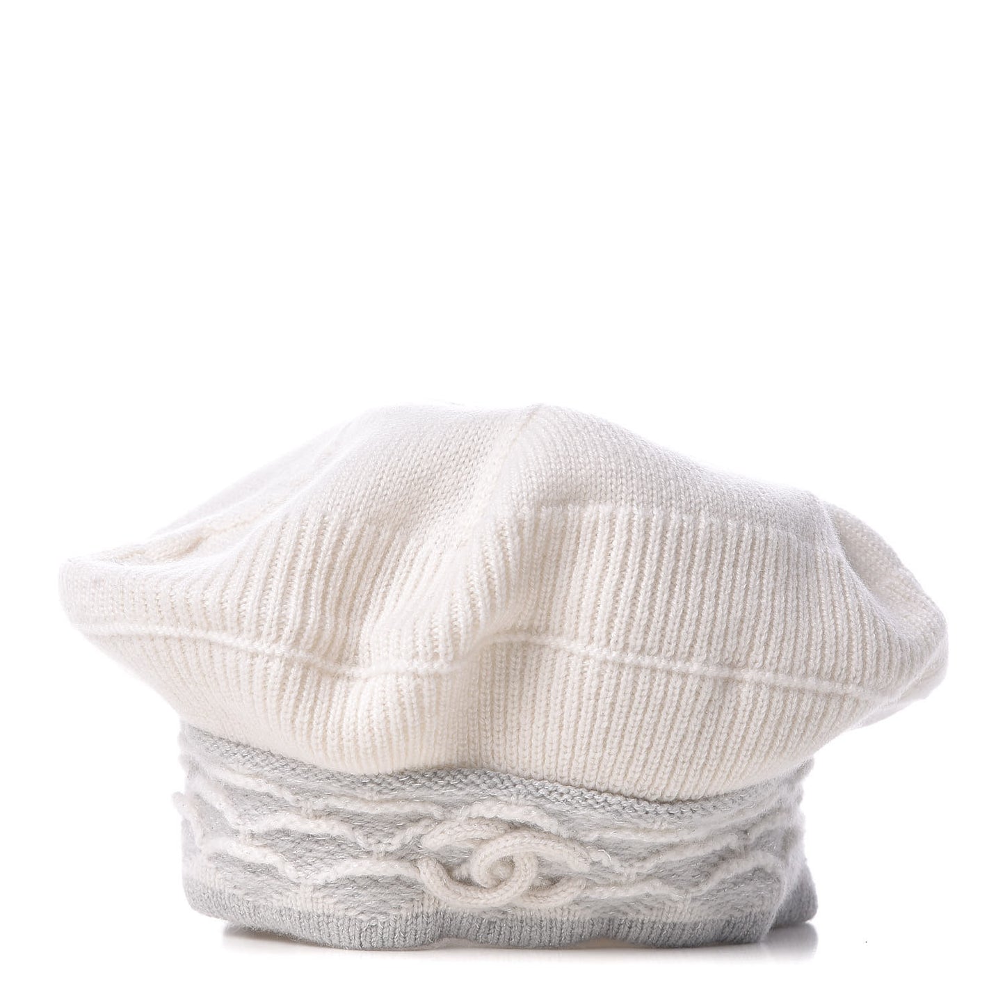 Cashmere Blend CC Beret Ivory Light Grey