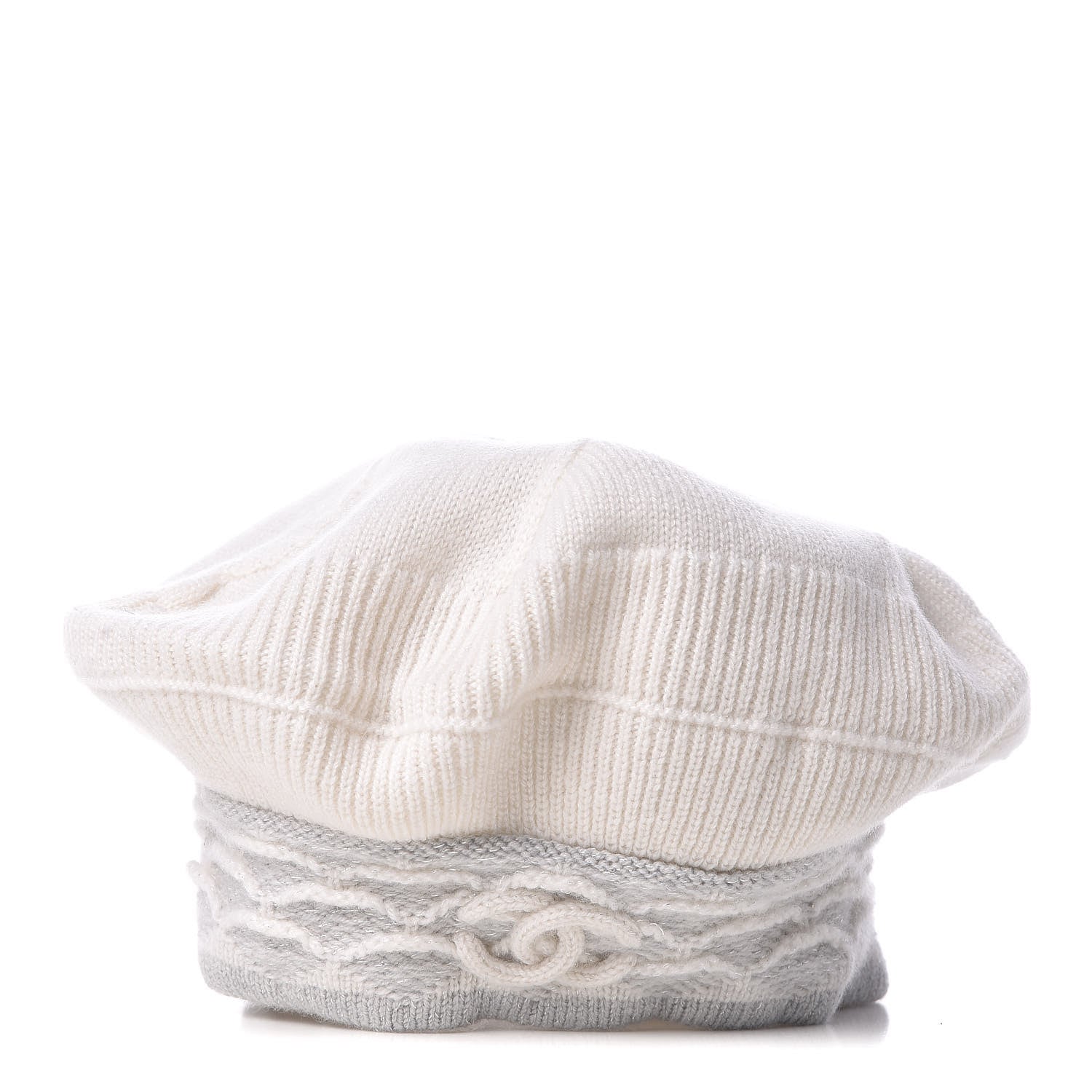 Chanel Cashmere Blend CC Beret Ivory Light Grey 1 of 5