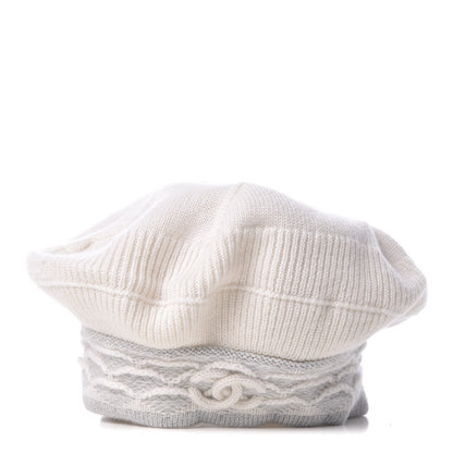 Chanel Cashmere Blend CC Beret Ivory Light Grey 1 of 5