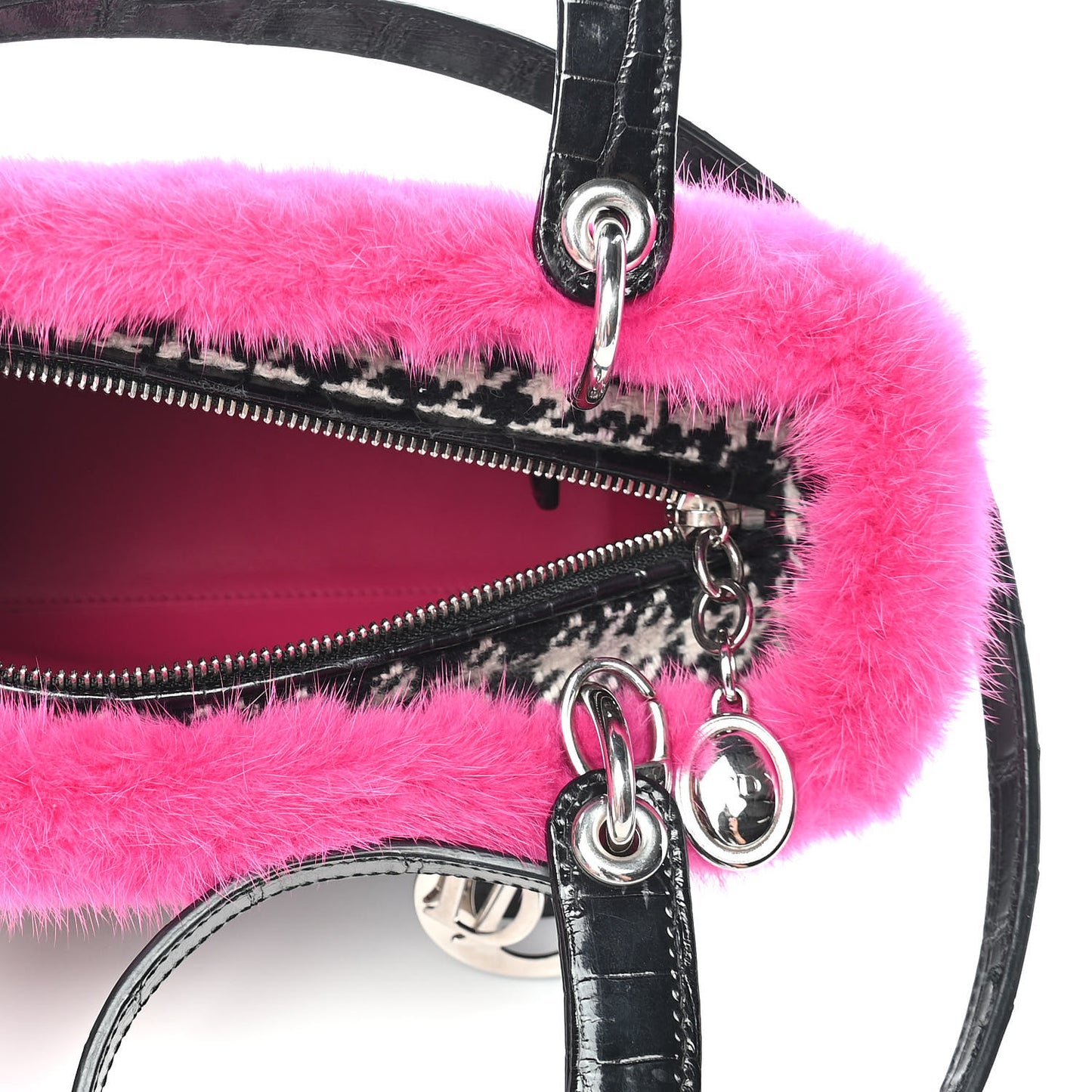 Tweed Crocodile Mink Plaid Medium Lady Dior Black Pink White