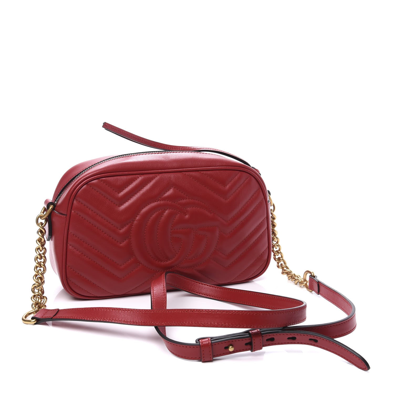Gucci Calfskin Matelasse Small GG Marmont Chain Shoulder Bag Hibiscus Red 2 of 10