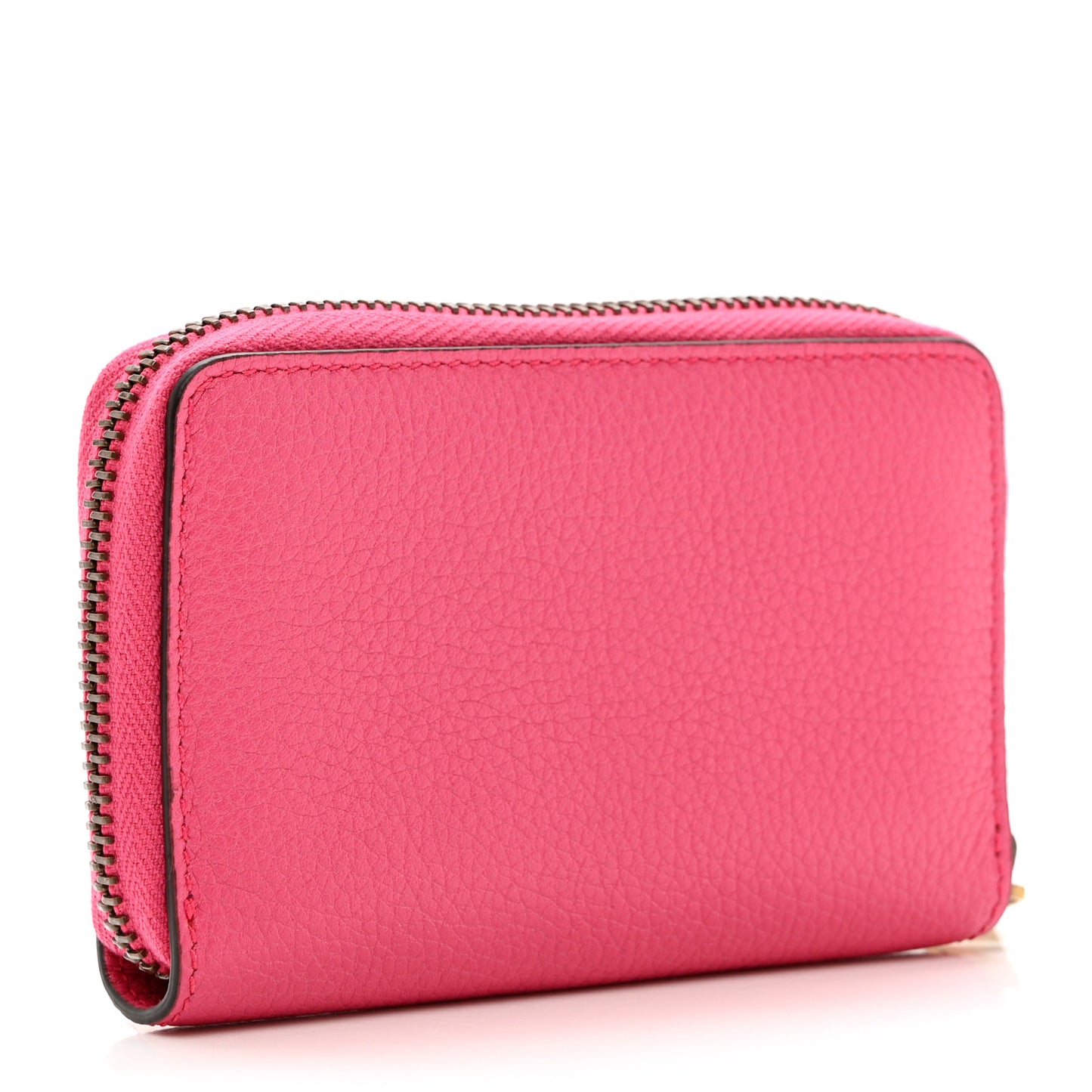 Grained Calfskin Logo Zip Around Card Case Box Pink Green