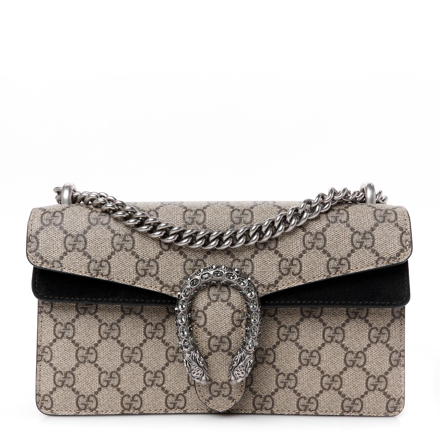 Gucci GG Supreme Monogram Suede Crystal Small Dionysus Shoulder Bag Beige Ebony Black 1 of 10