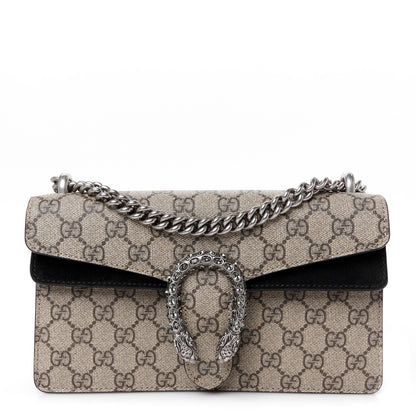 Gucci GG Supreme Monogram Suede Crystal Small Dionysus Shoulder Bag Beige Ebony Black 1 of 10