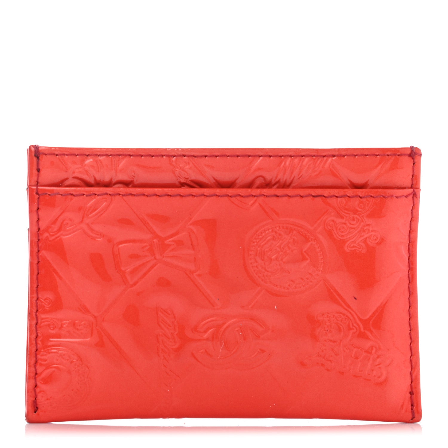 Chanel Patent Calfskin Lucky Symbols Card Holder Case Rouge Clair 1 of 12