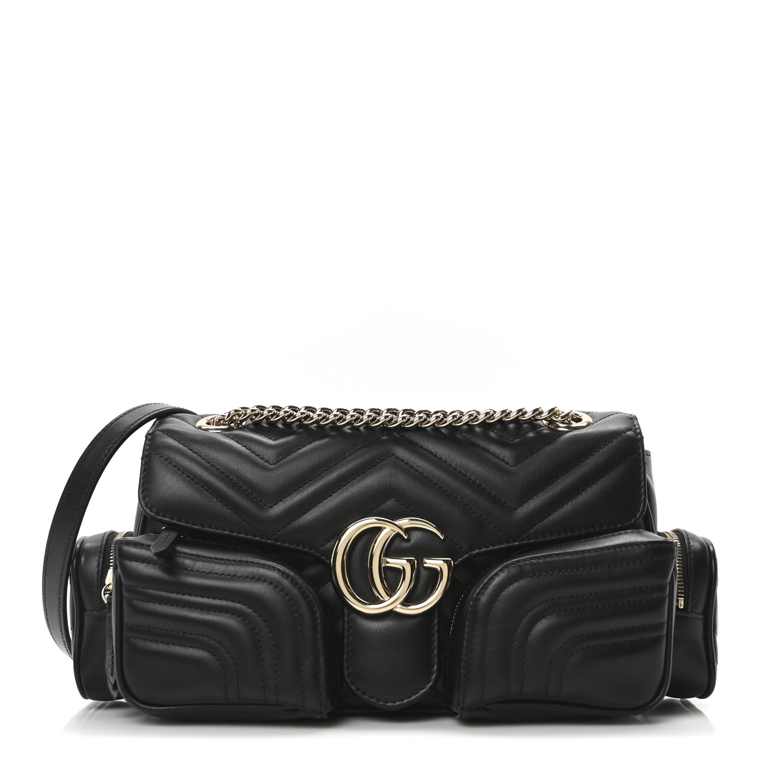 Gucci Calfskin Matelasse Small GG Marmont Multi Pocket Shoulder Bag Black 1 of 10