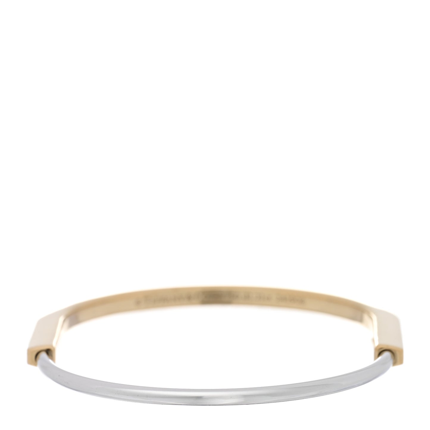 18K Yellow White Gold Diamond Narrow Tiffany Lock Half Pave Bangle Bracelet
