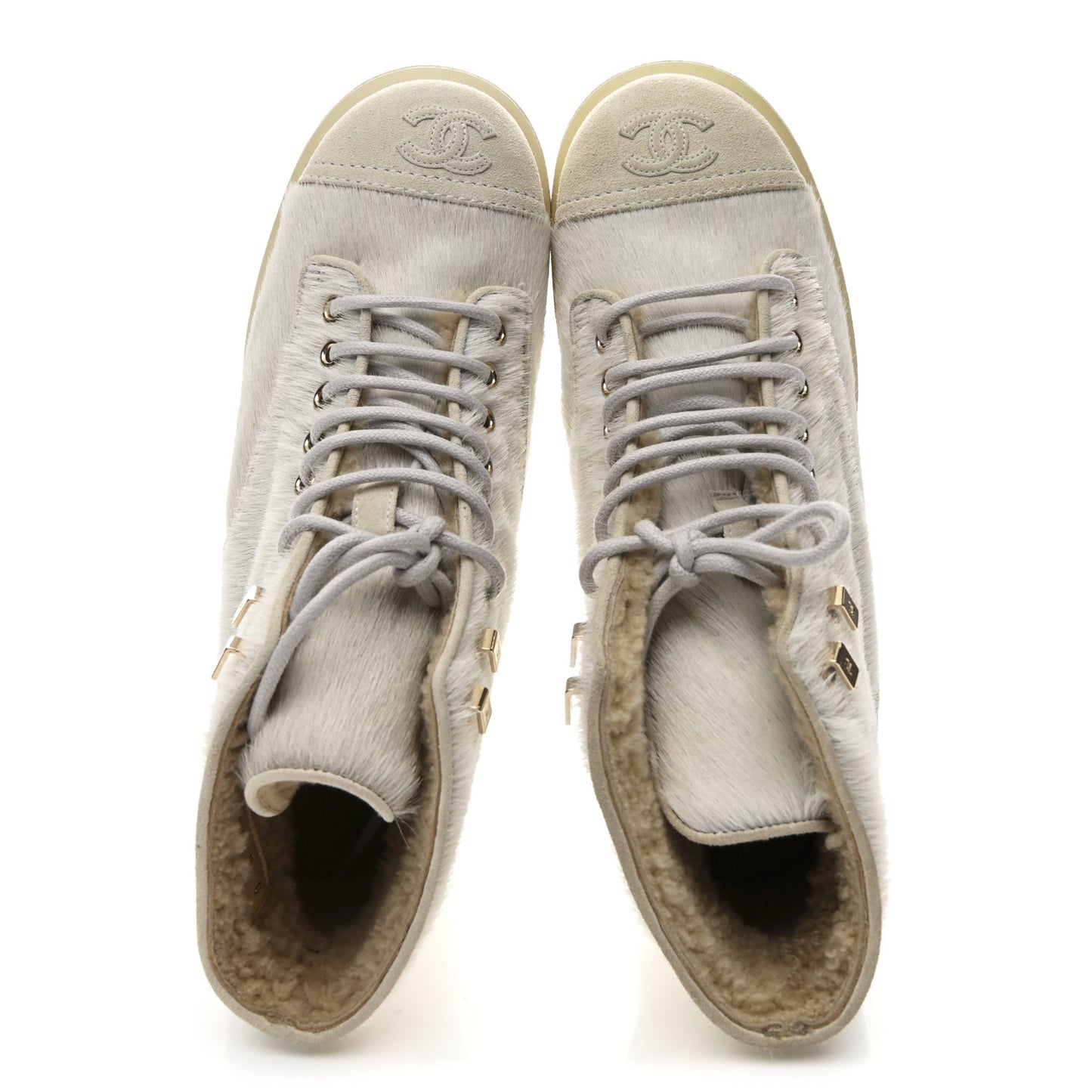 Suede Pony Hair Shearling Lace Up Combat Boots 37.5 White Black