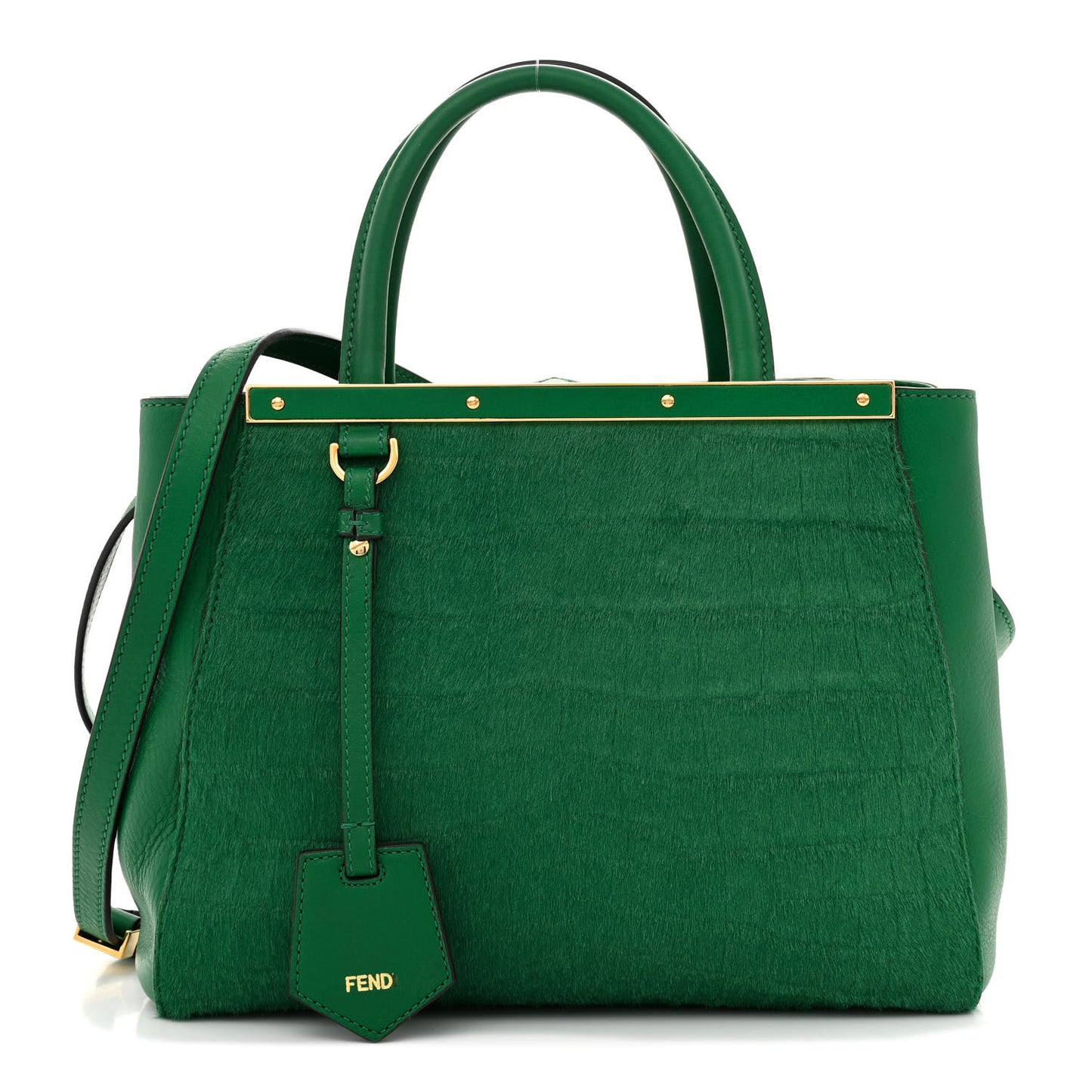Calfskin Calf Hair Crocodile Embossed Petite 2Jours Tote Emerald