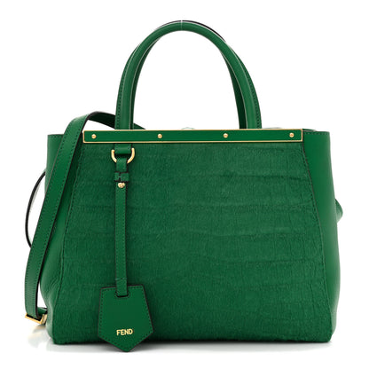 Fendi Calfskin Calf Hair Crocodile Embossed Petite 2Jours Tote Emerald 1 of 9