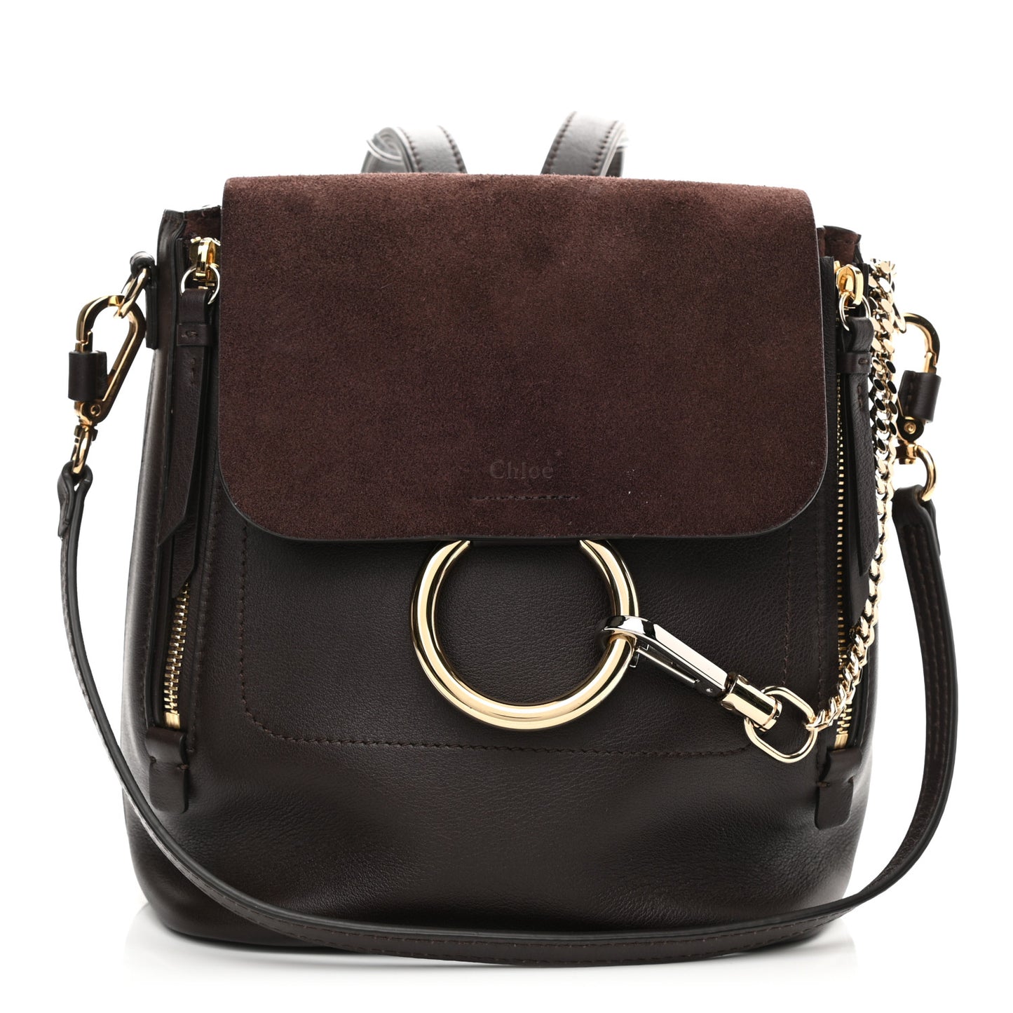 Suede Calfskin Mini Faye Backpack Dark Brown