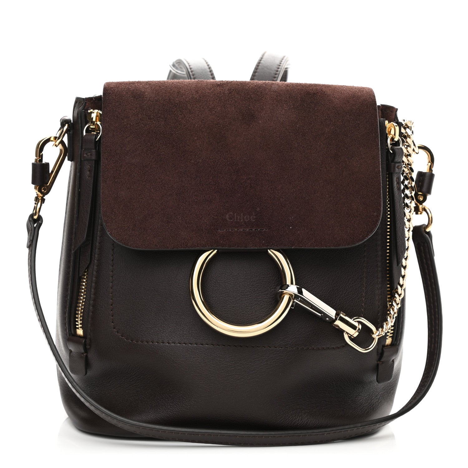 Chloe Suede Calfskin Mini Faye Backpack Dark Brown 1 of 8