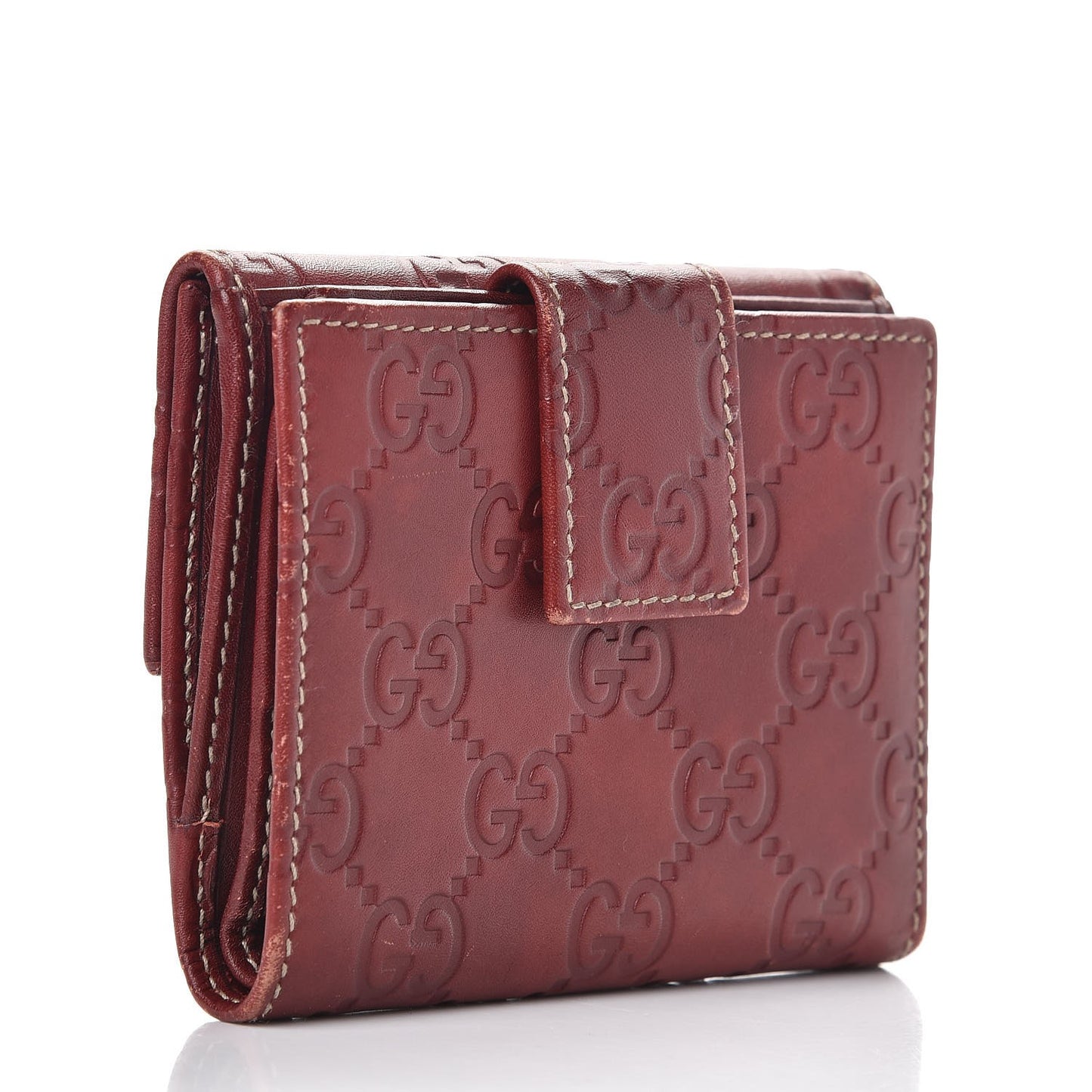 Guccissima Metal Bar French Flap Wallet Dark Red