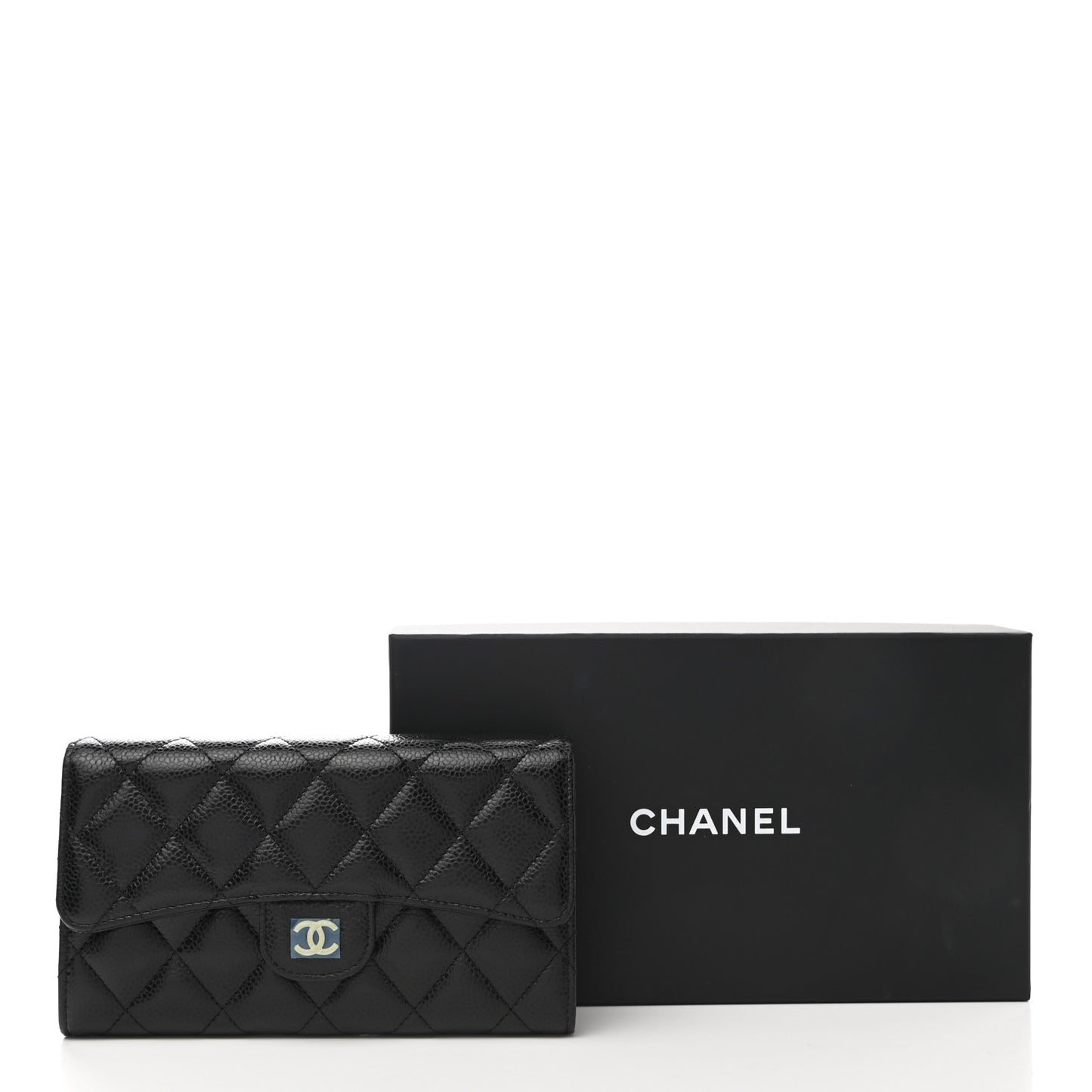 Caviar Quilted Large Flap Wallet Black