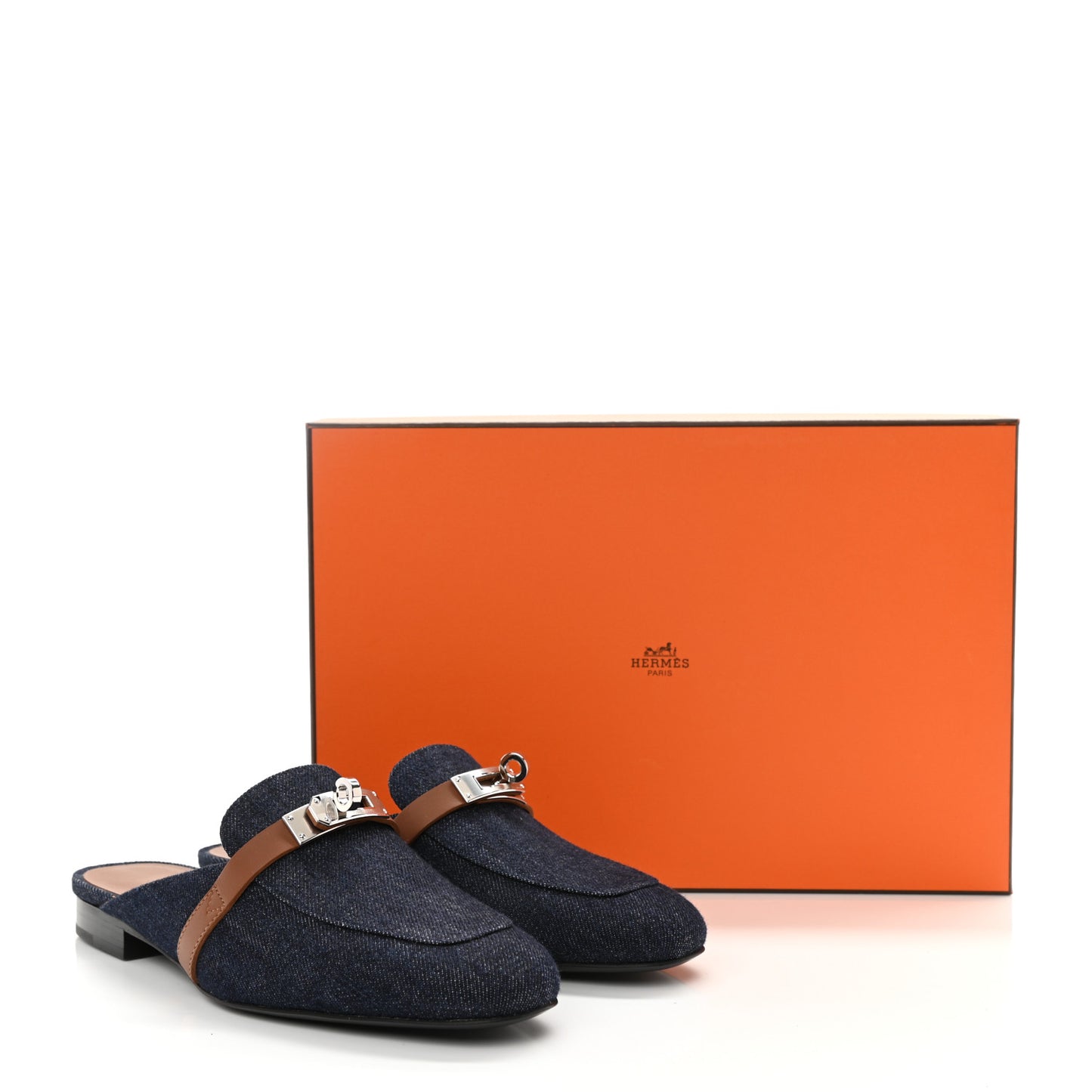Calfskin Denim Oz Mules 36 Bleu Brut Gold