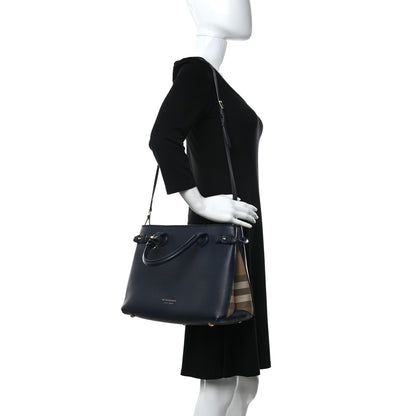 Burberry Grainy Calfskin House Check Medium Banner Tote Ink Blue 2 of 12