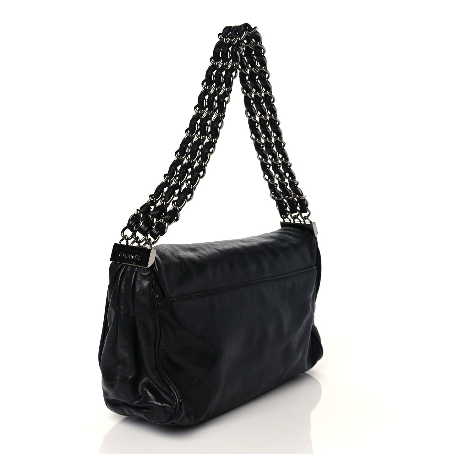 Calfskin Small Rock and Chain Flap Black
