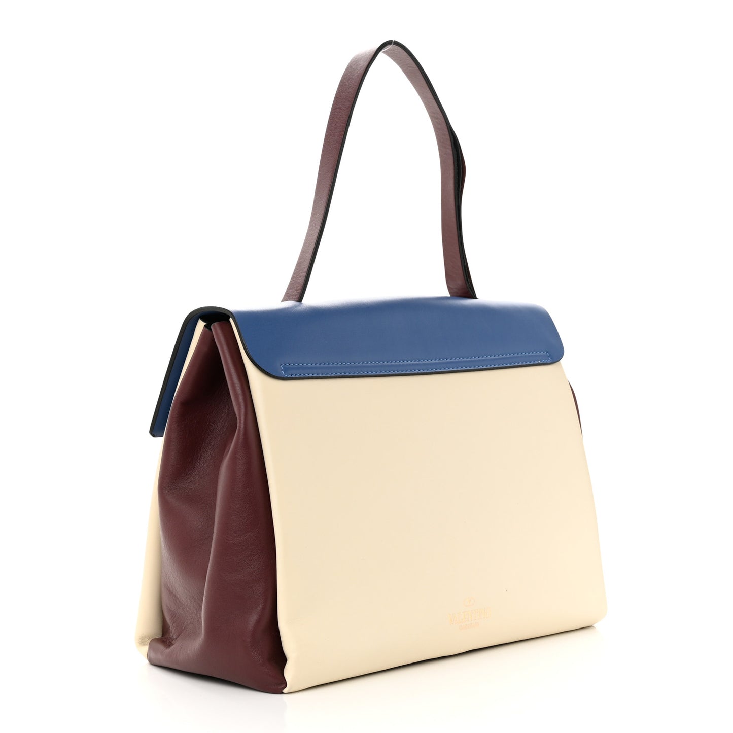 Calfskin Colorblock Mime Single Handle Bag Ruby Marine