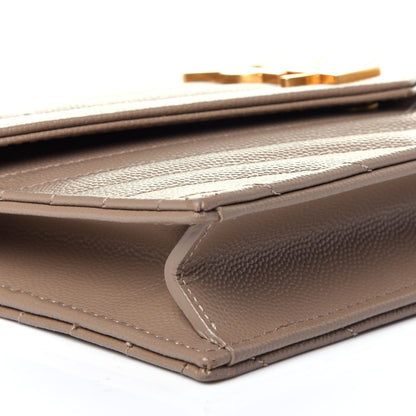 Saint Laurent Grain De Poudre Matelasse Chevron Monogram Envelope Chain Wallet Dark Beige 8 of 12