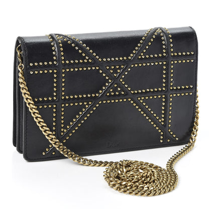 Christian Dior Calfskin Studded Diorama Wallet on Chain Pouch Black 2 of 9