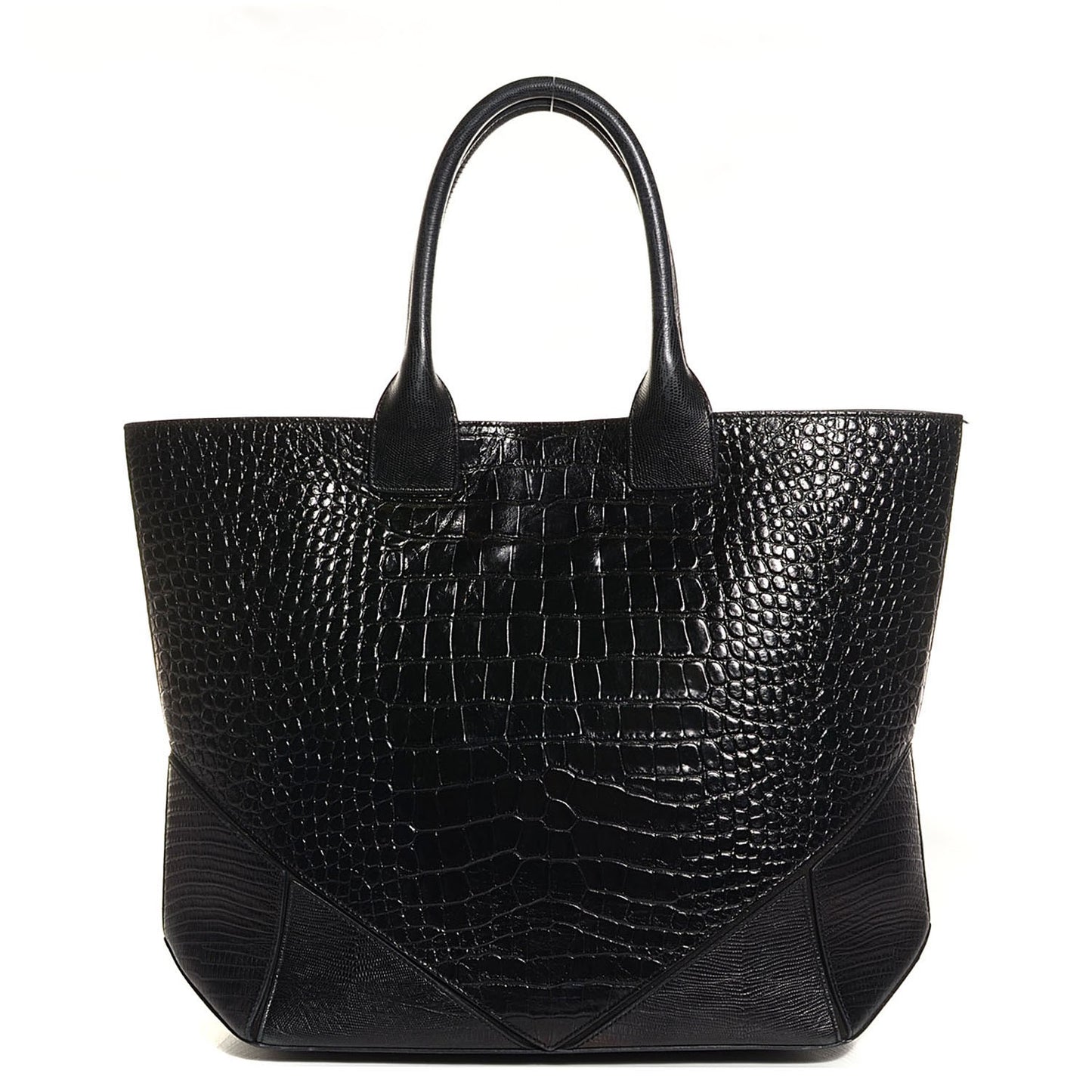 Calfskin Crocodile Embossed Easy Tote Black