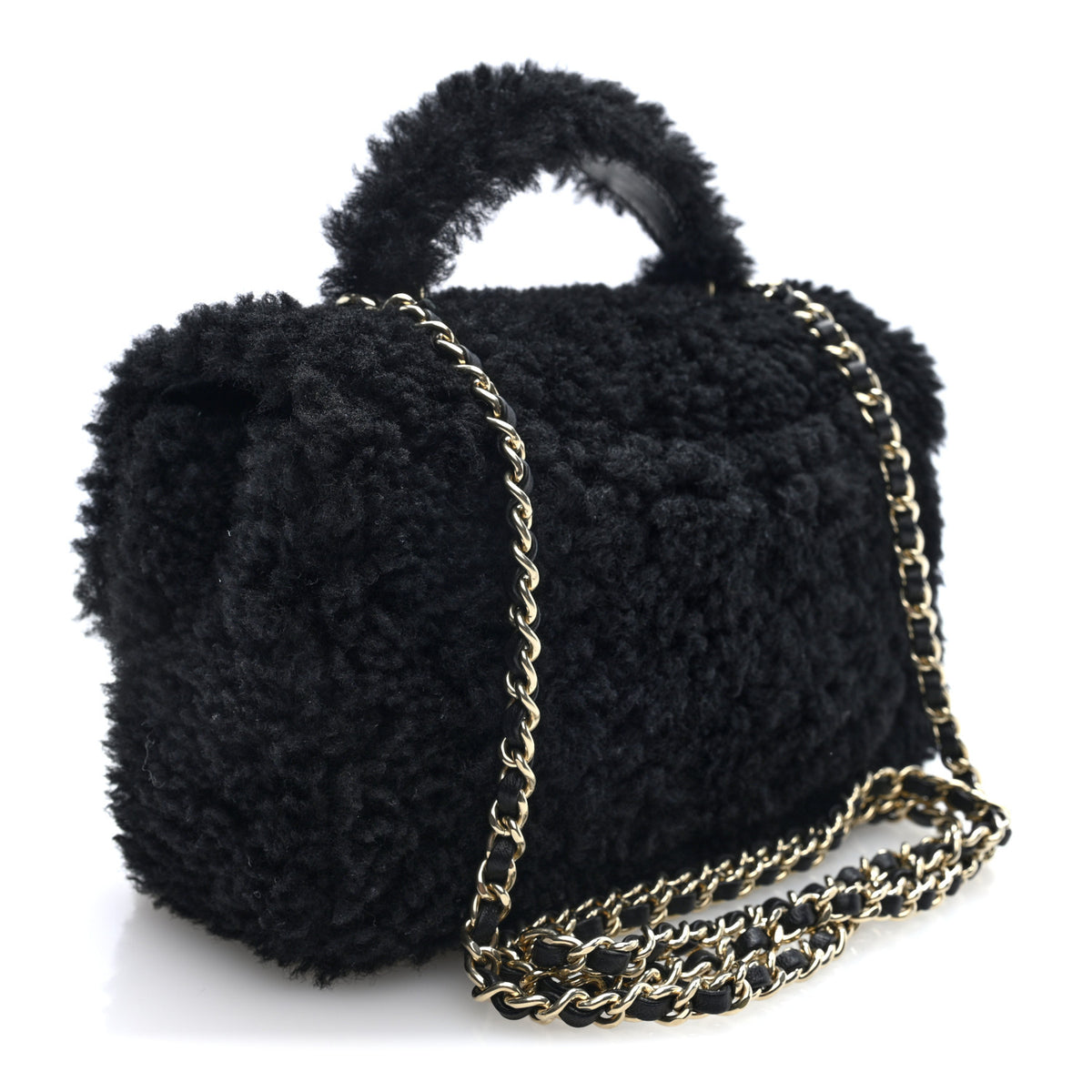 Chanel Shearling Quilted Mini Top Handle Rectangular Flap Black 2 of 9
