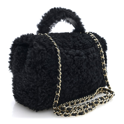 Chanel Shearling Quilted Mini Top Handle Rectangular Flap Black 2 of 9