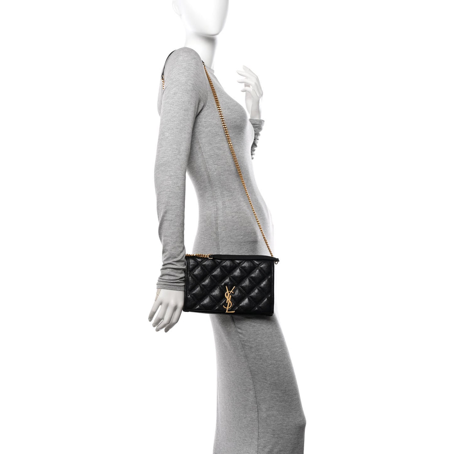 Lambskin Diamond Quilted Becky Chain Wallet Black