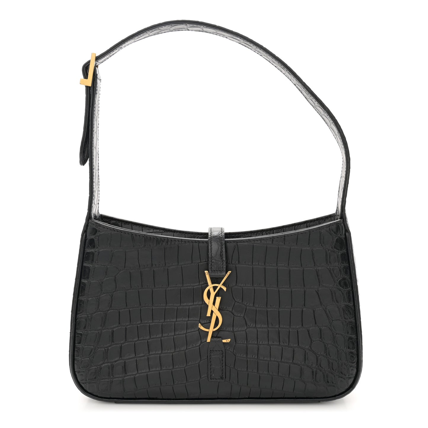 Calfskin Crocodile Embossed Le 5 A 7 Hobo Black