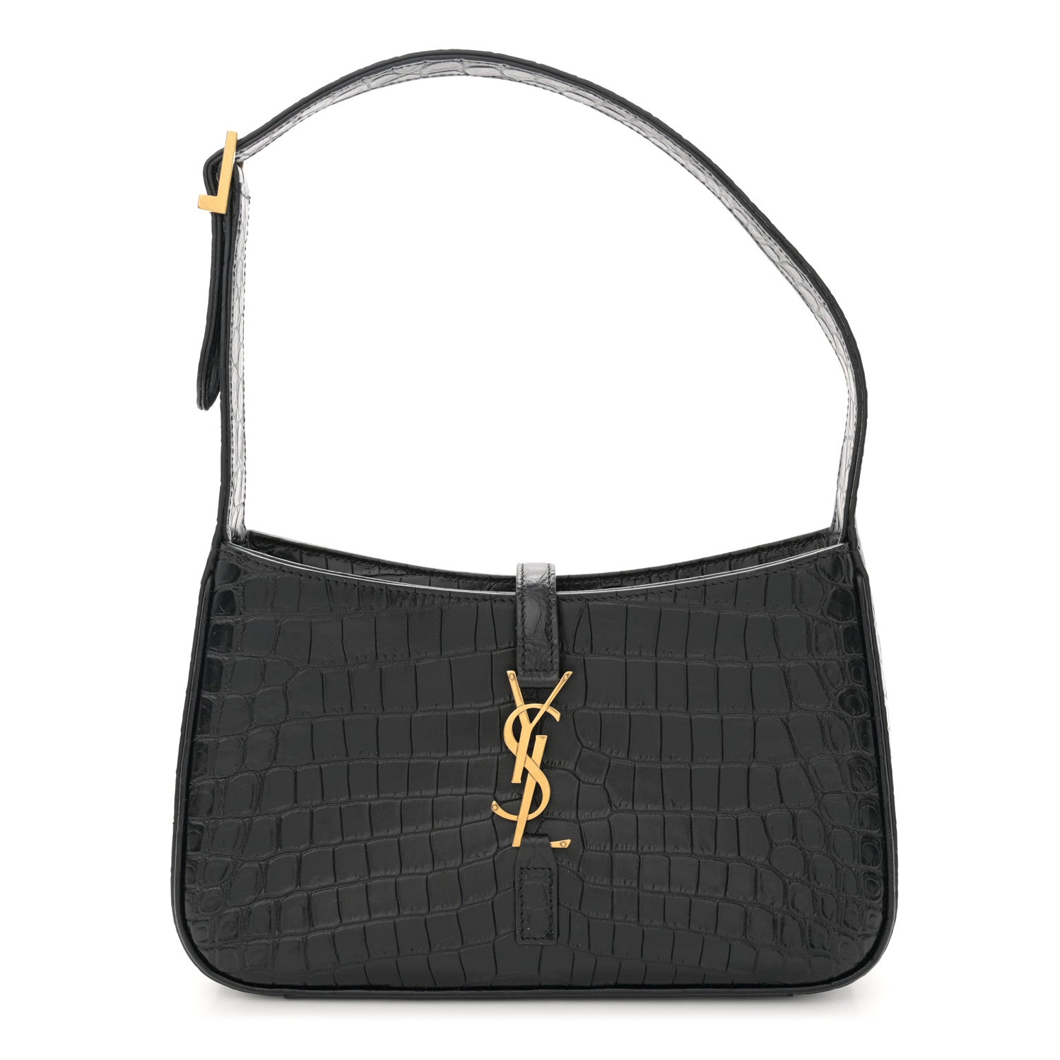 Saint Laurent Calfskin Crocodile Embossed Le 5 A 7 Hobo Black 1 of 10
