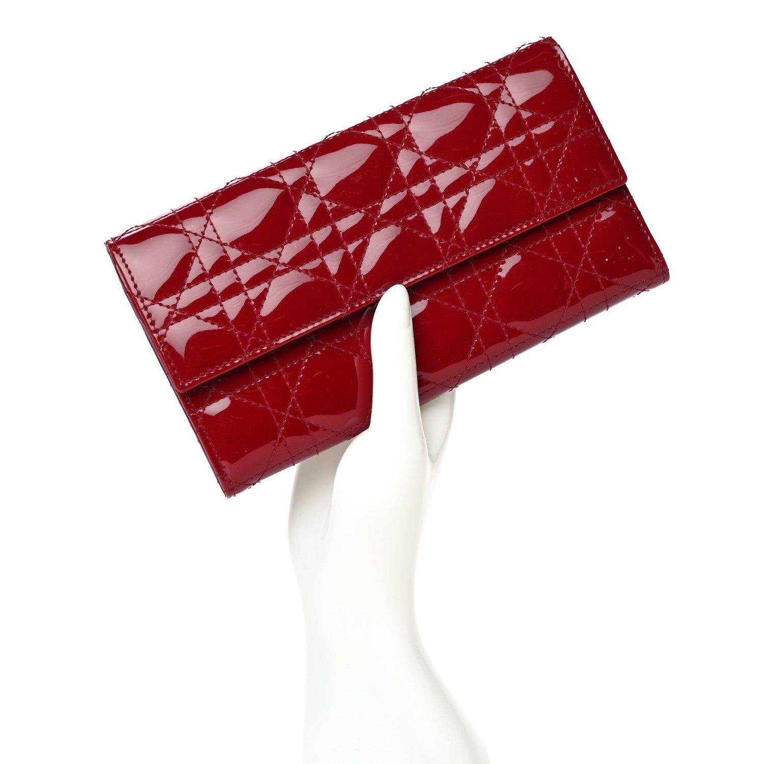 Christian Dior Patent Cannage Rendezvous Chain Wallet Red 2 of 16