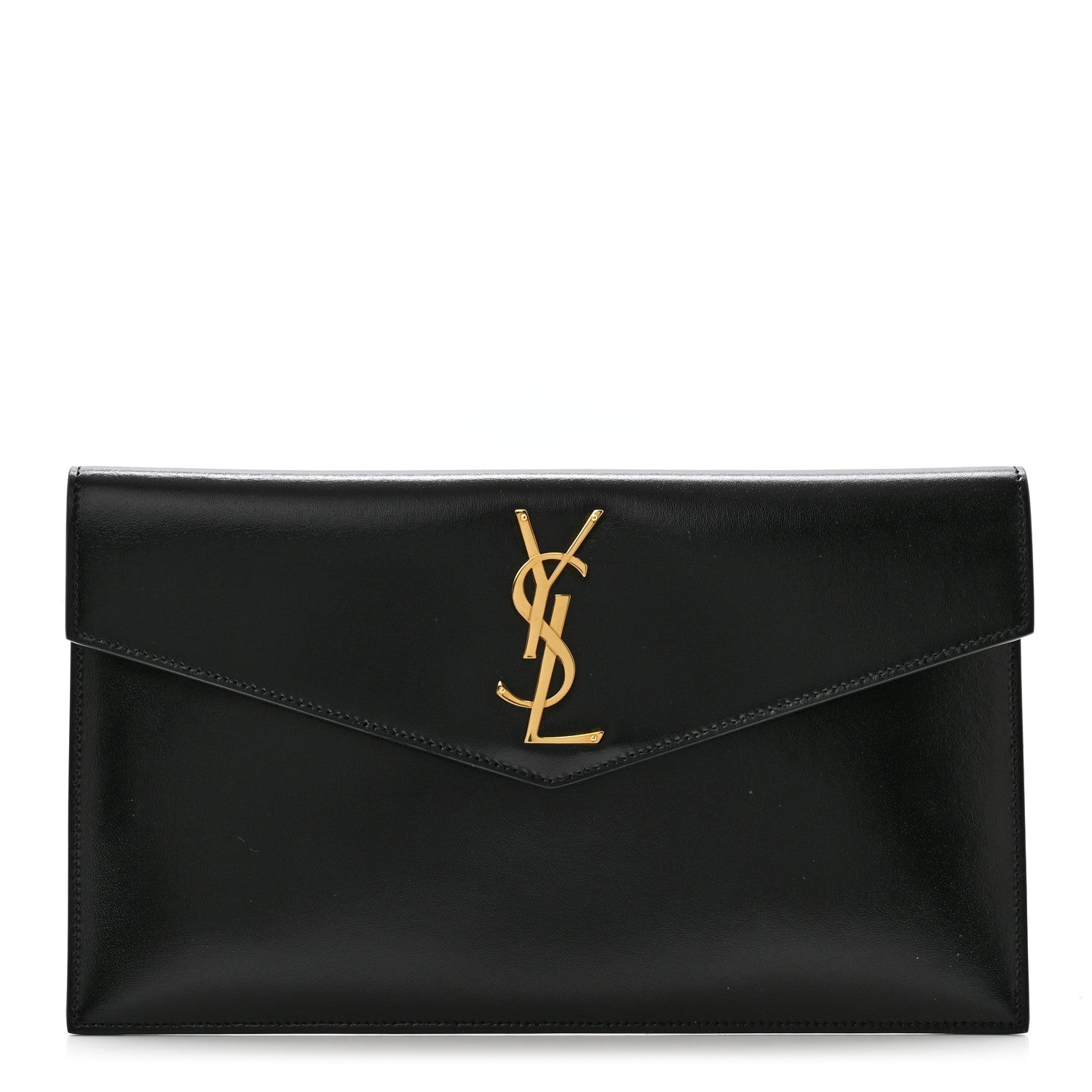 Saint Laurent Smooth Shiny Calfskin Monogram Uptown Pouch Black 1 of 9