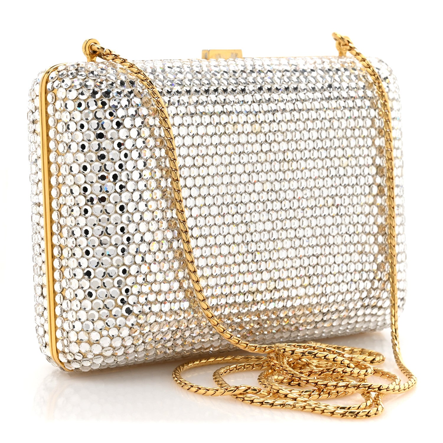 Judith Leiber Swarovski Crystal Minaudiere Clutch Silver Gold 4 of 11