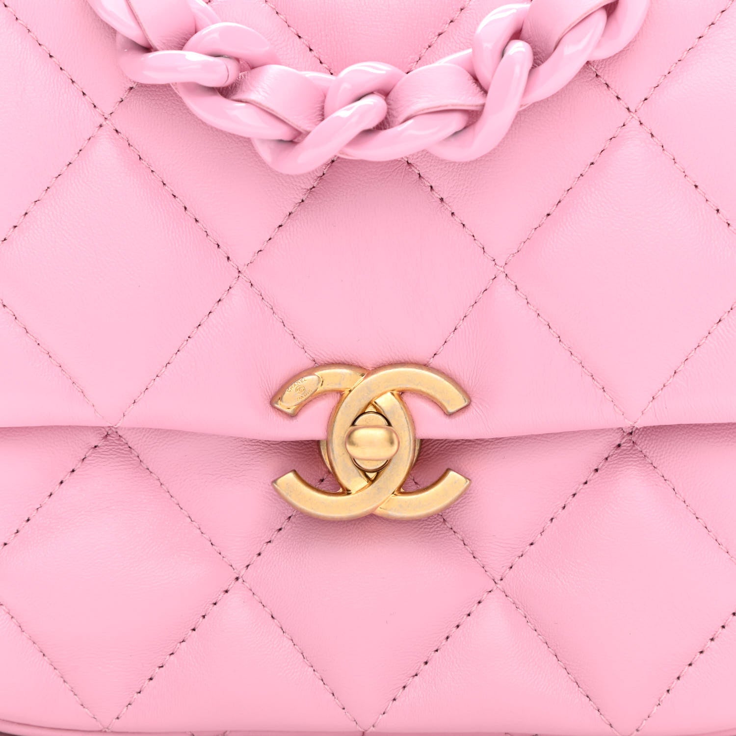 Chanel Lambskin Quilted Mini Lacquered Chain Flap Pink 8 of 11