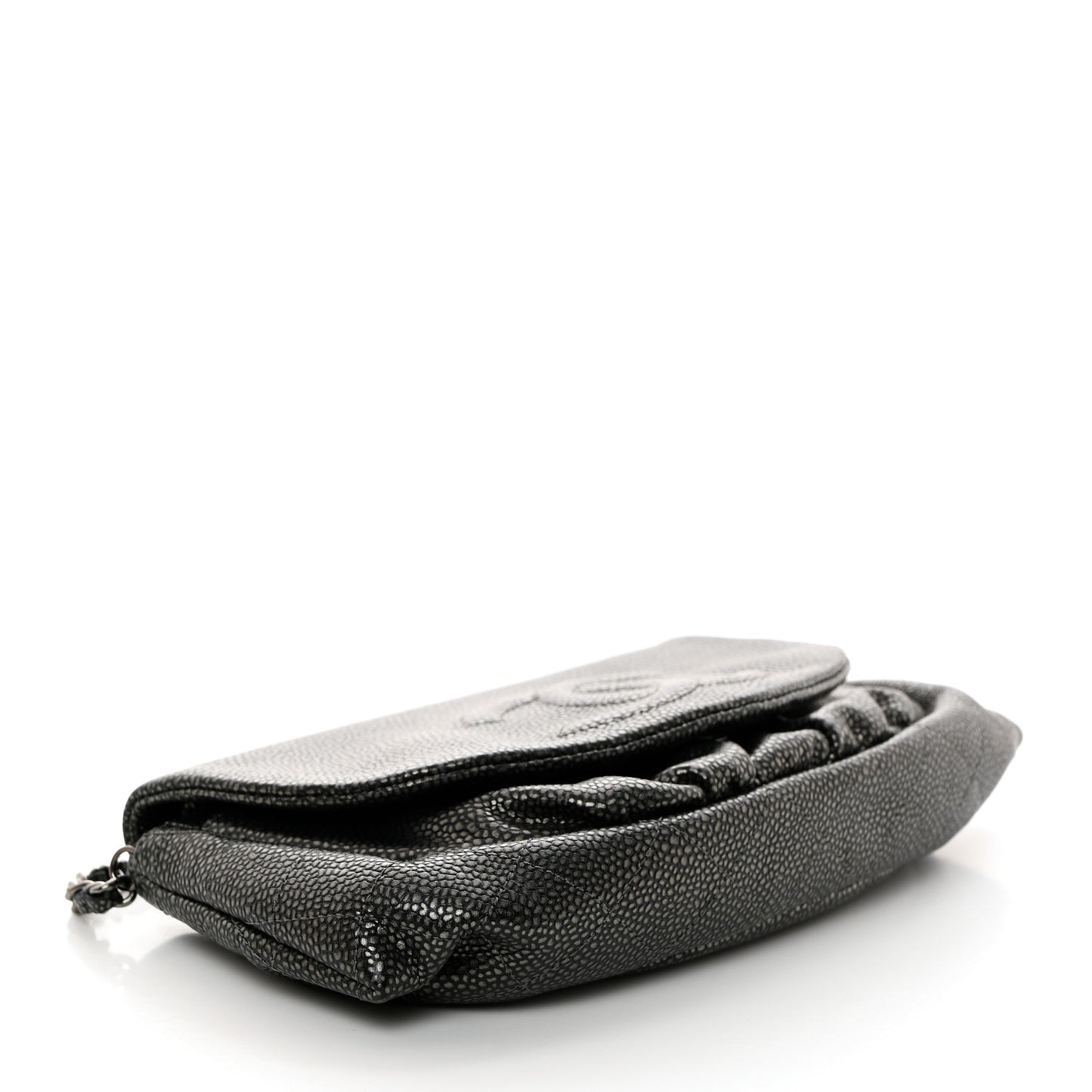 Metallic Caviar Half Moon Wallet On Chain WOC Dark Silver