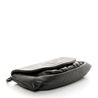 Chanel Metallic Caviar Half Moon Wallet On Chain WOC Dark Silver 4 of 11