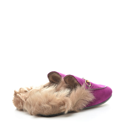 Gucci Velvet Fur Womens Princetown Slippers 35 Fucsia Violet Cyclamen Natural 4 of 8