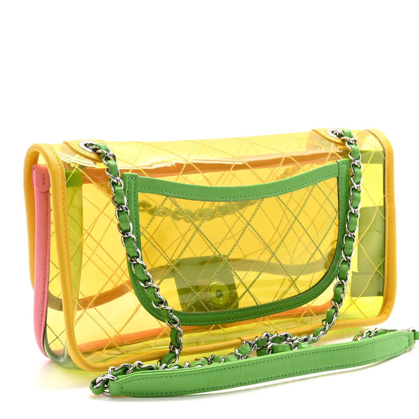 PVC Lambskin Stitched Medium Coco Splash Flap Yellow Green Pink