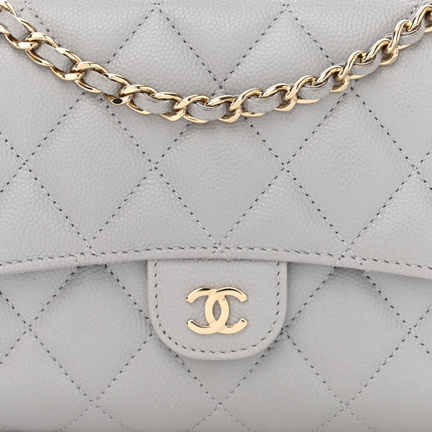 Caviar Quilted Phone Holder Wallet on Removable Chain Grey