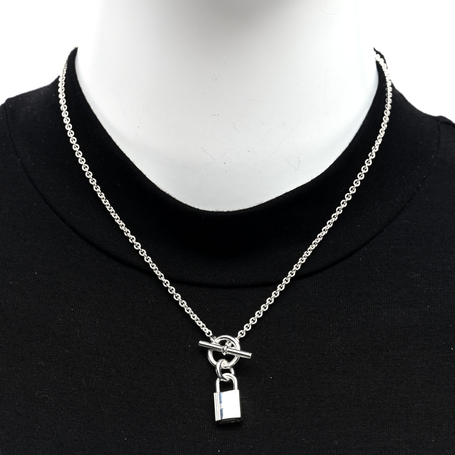 Hermes Sterling Silver Cadenas Kelly Lock Pendant Necklace 2 of 6