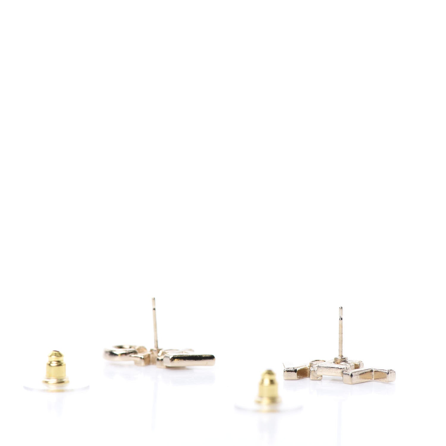 Chanel Crystal Pearl Signature Stud Earrings Gold 3 of 5