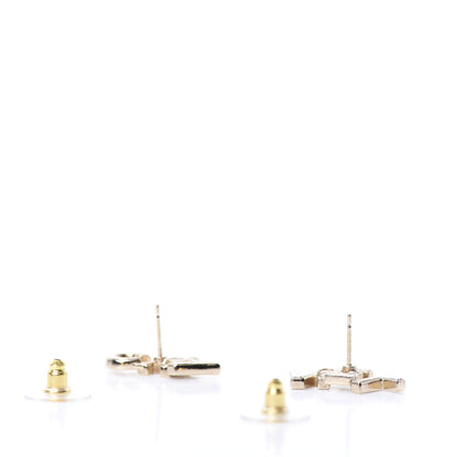 Chanel Crystal Pearl Signature Stud Earrings Gold 3 of 5