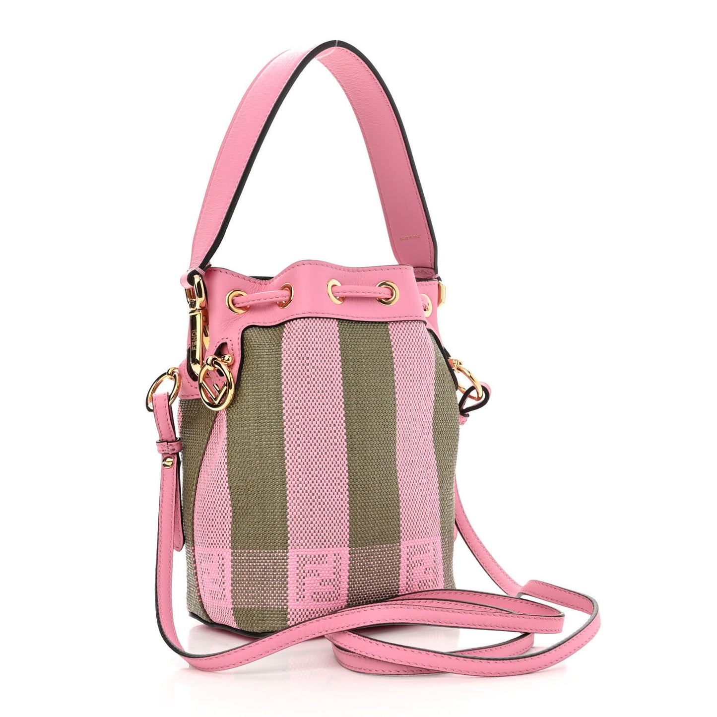 Raffia Vitello Seta F is Fendi Pequin Gingham Woven Mini Mon Tresor Bucket Bag Military Rosa Lollypop