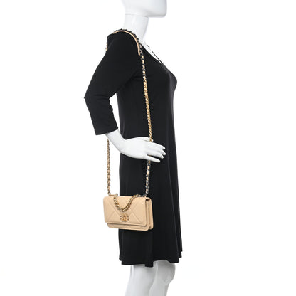 Chanel Goatskin Quilted Chanel 19 Wallet On Chain WOC Beige 2 of 14