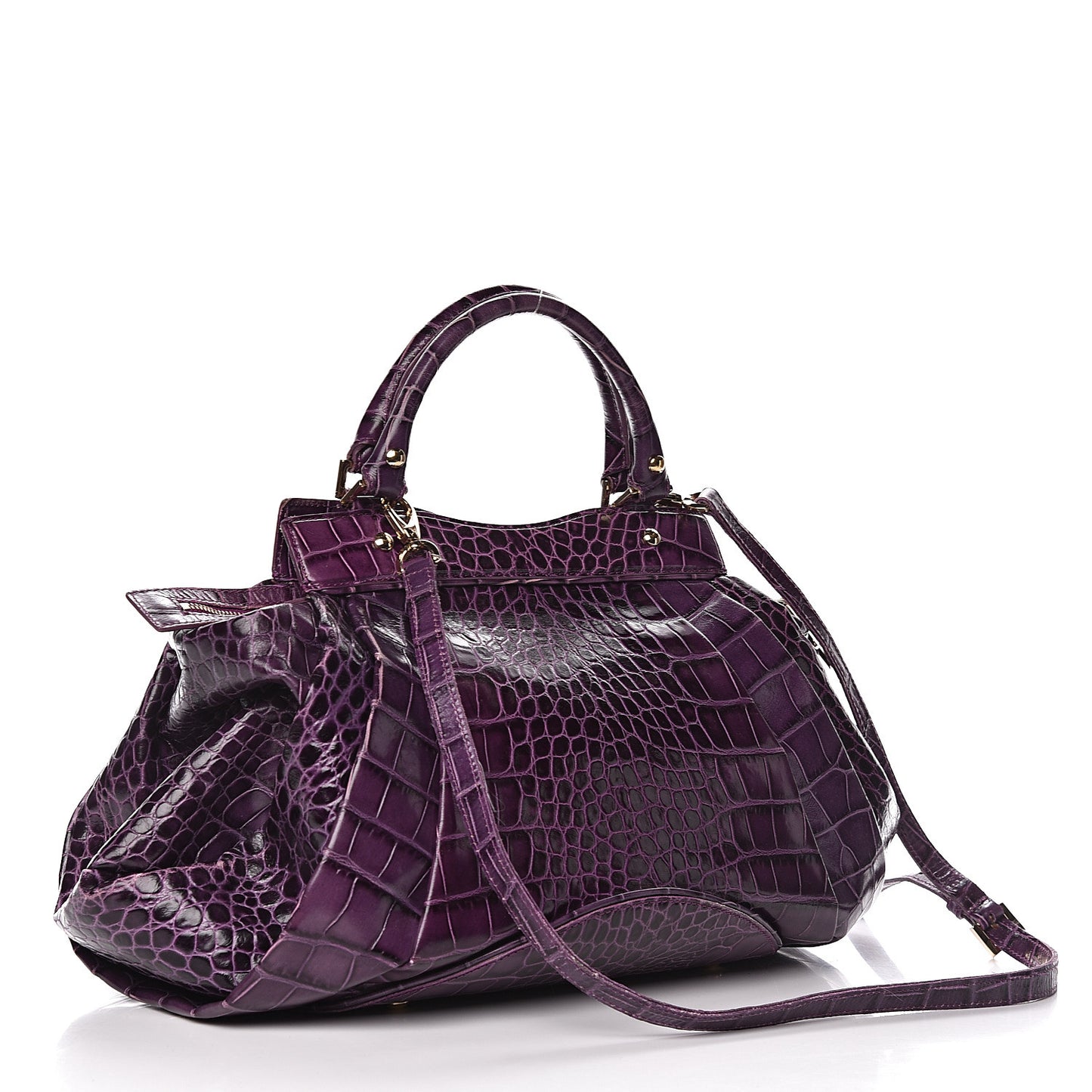 Calfskin Crocodile Embossed Bag Purple