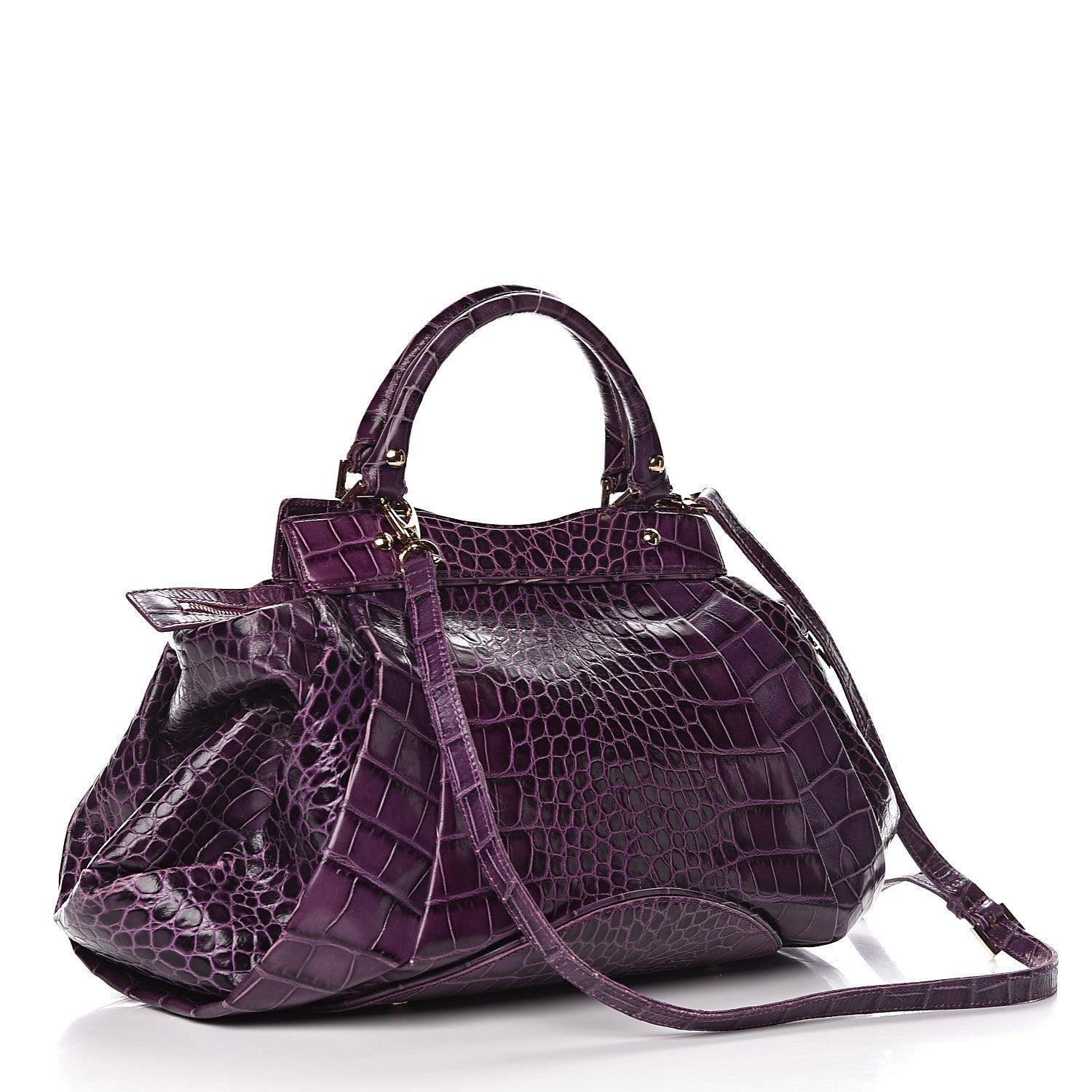 Versace Calfskin Crocodile Embossed Bag Purple 3 of 9
